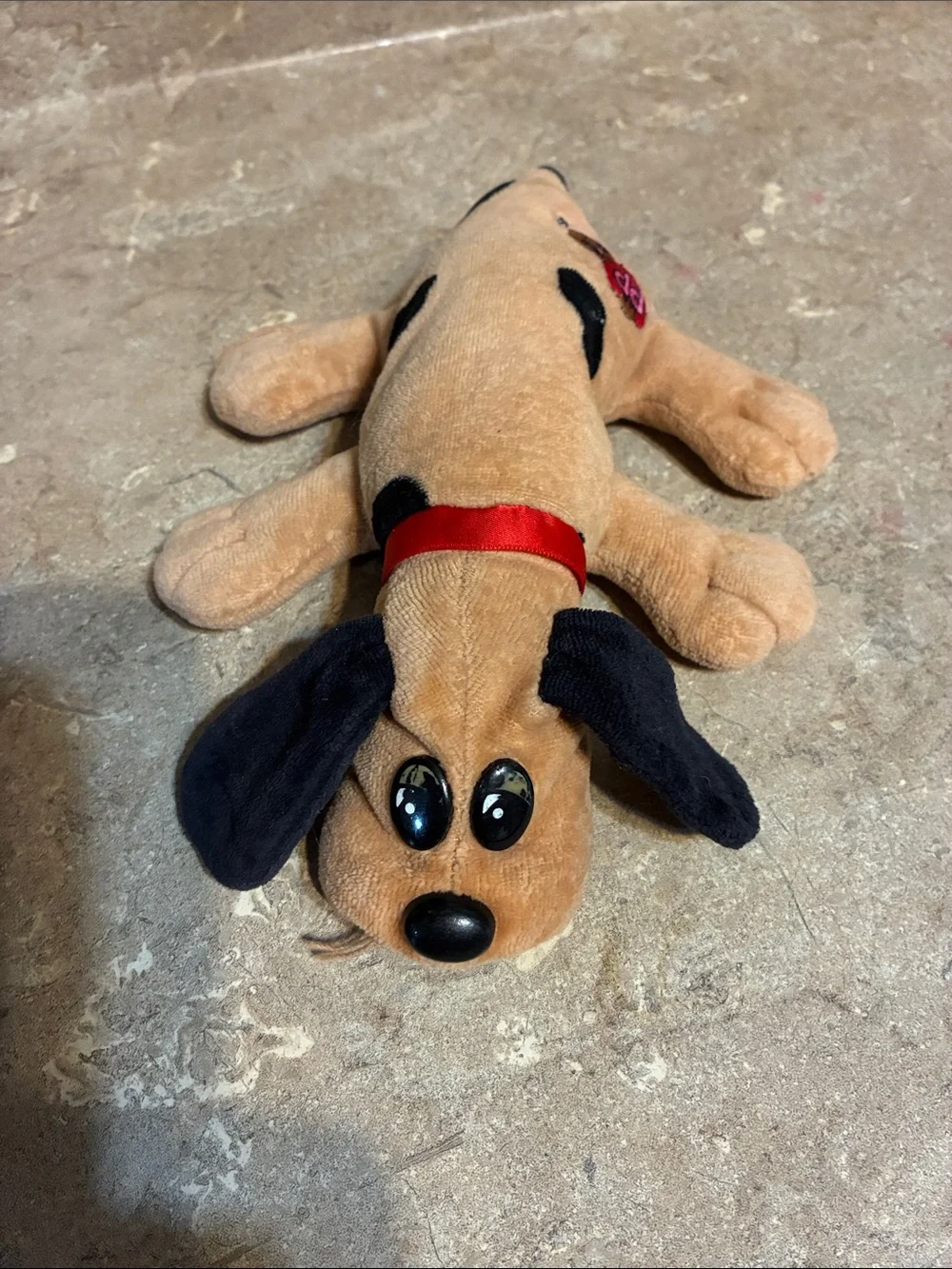 Pound Puppy 1998 Tan & Black Dog  with Red Collar - Pet Plush Toy